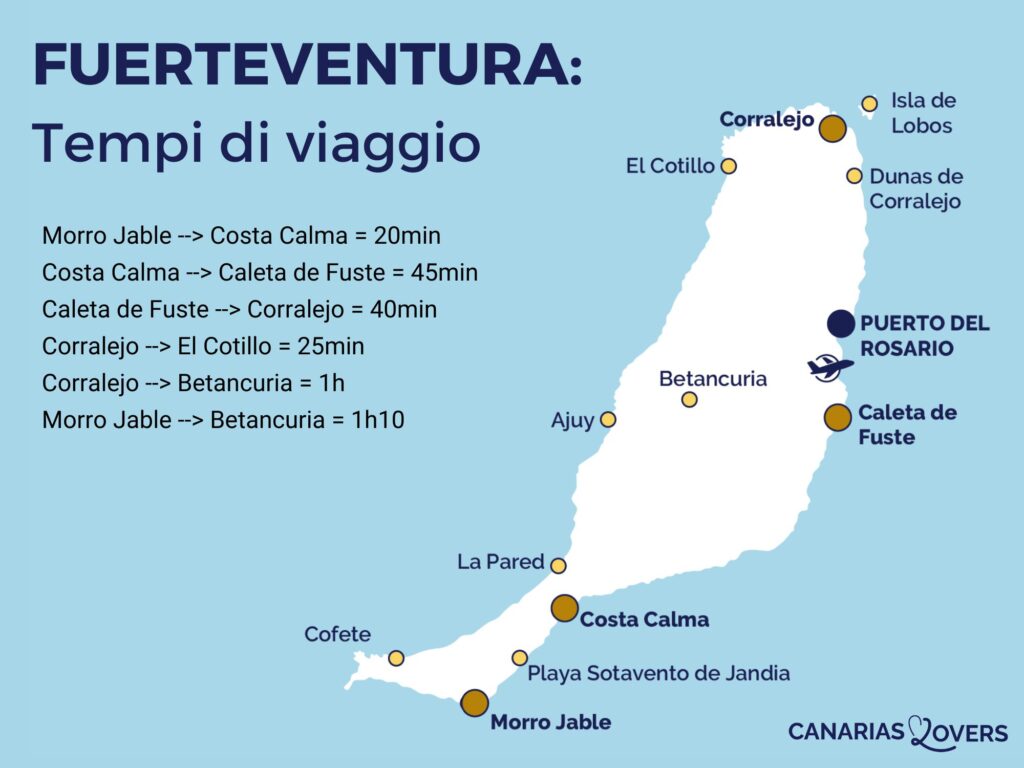Mappa degli orari di viaggio di Fuerteventura