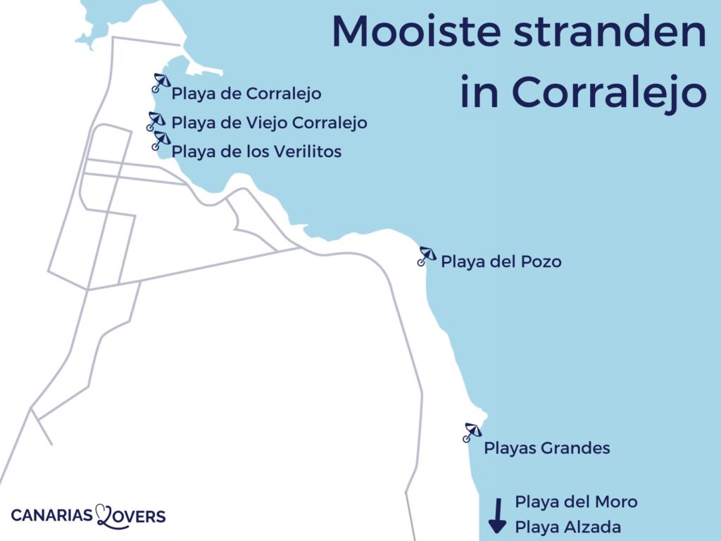 kaart beste stranden Corralejo Fuerteventura