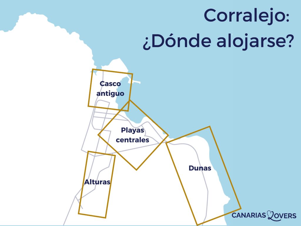 mapa mejor lugar para alojarse Corralejo zona Fuerteventura
