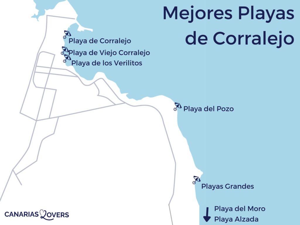 mapa mejores playas Corralejo Fuerteventura