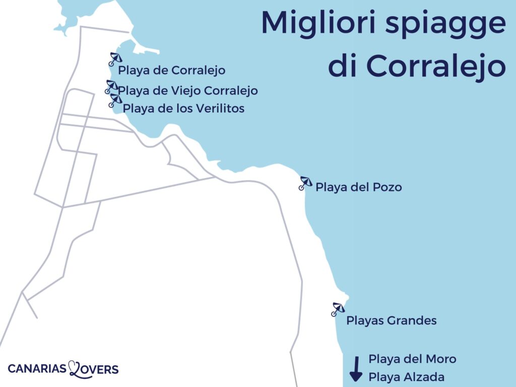mappa migliori spiagge Corralejo Fuerteventura