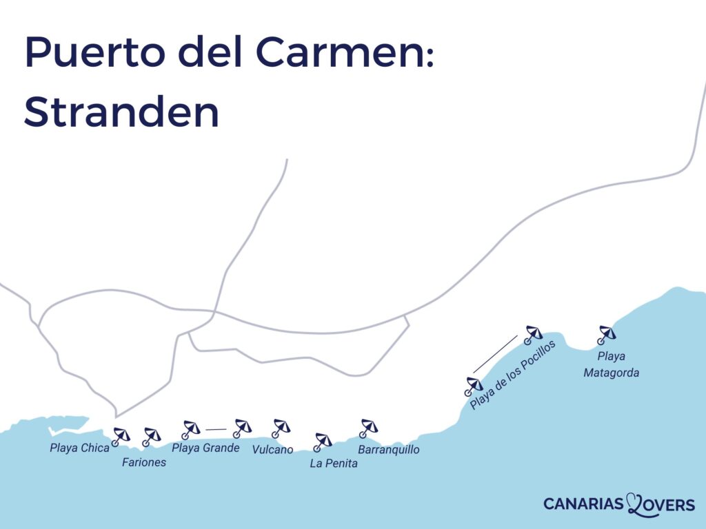 kaart beste stranden Puerto del Carmen Lanzarote