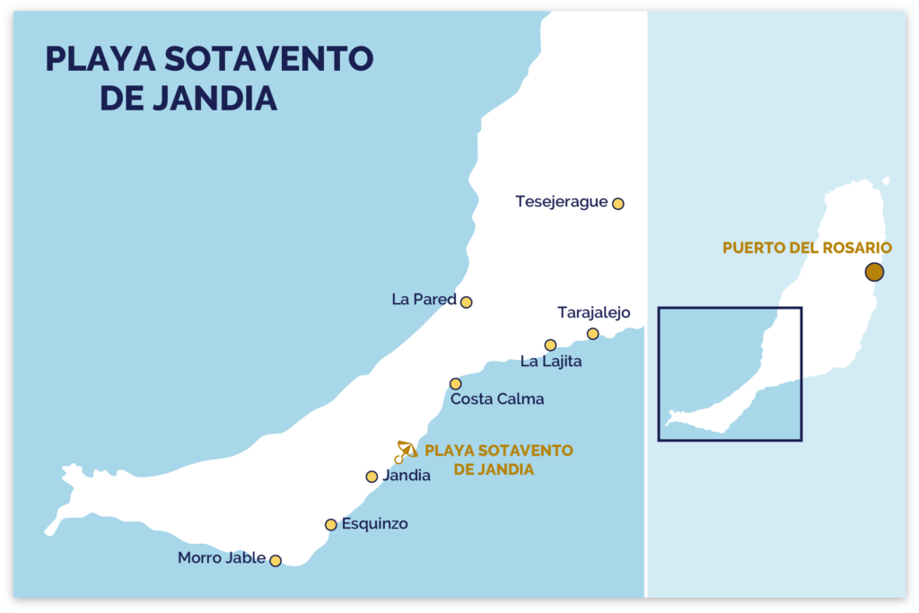 Karte des Strandes Sotavento de Jandia auf Fuerteventura.