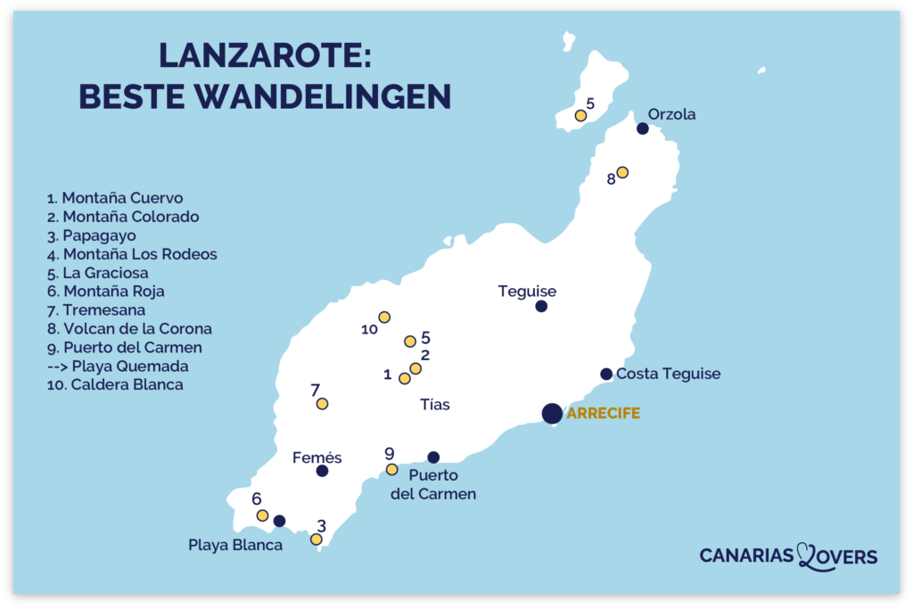 beste wandelingen Lanzarote kaart