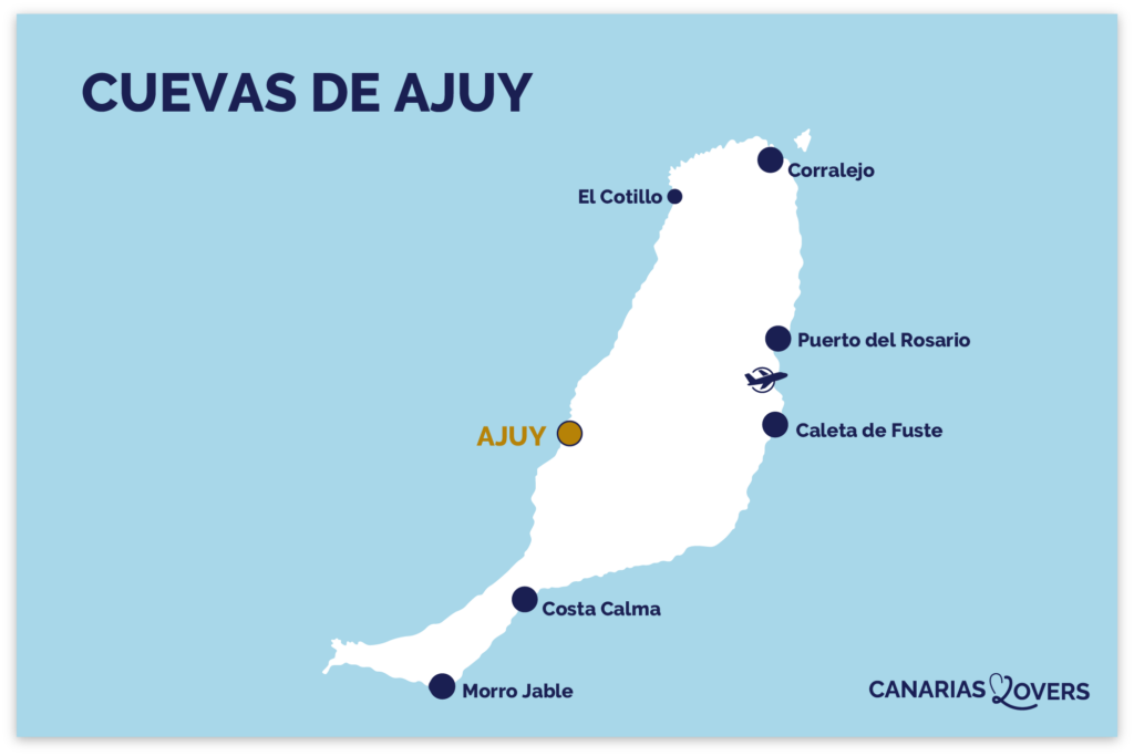 Kort over Ajuy-hulerne på Fuerteventura