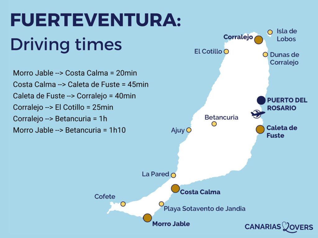 Kort over rejsetid til Fuerteventura