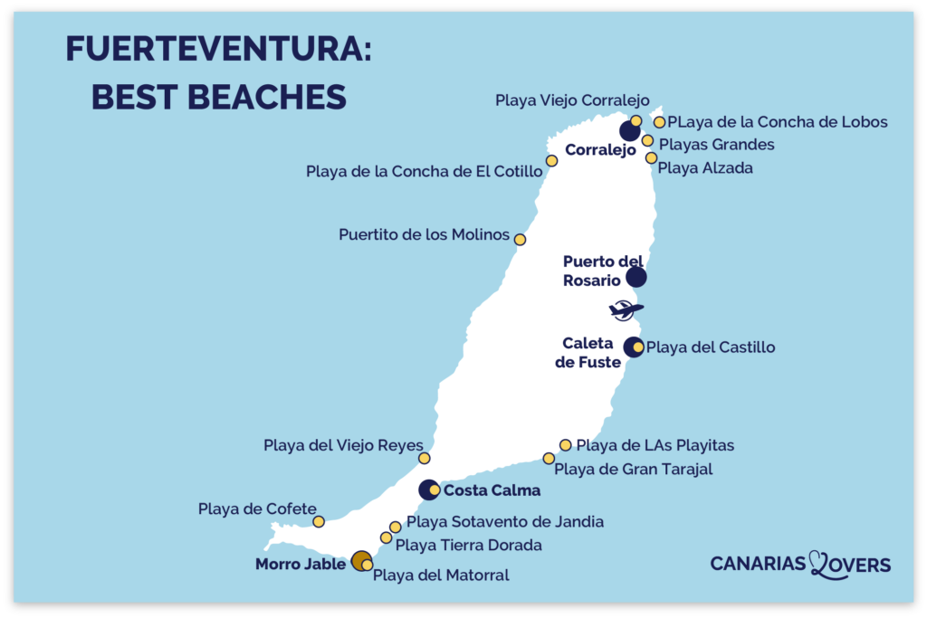 Kort over de bedste strande på Fuerteventura