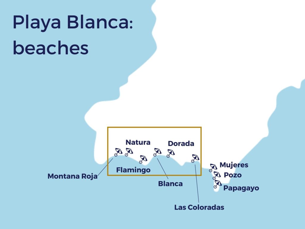 kort over de bedste strande Playa Blanca Lanzarote