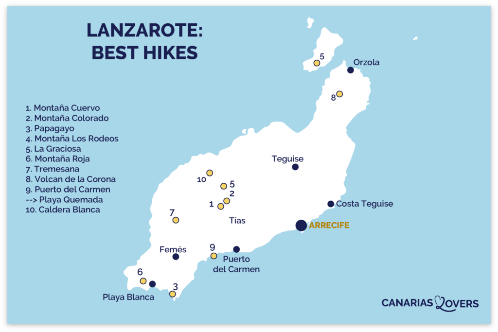 Bedste vandreture Lanzarote kort