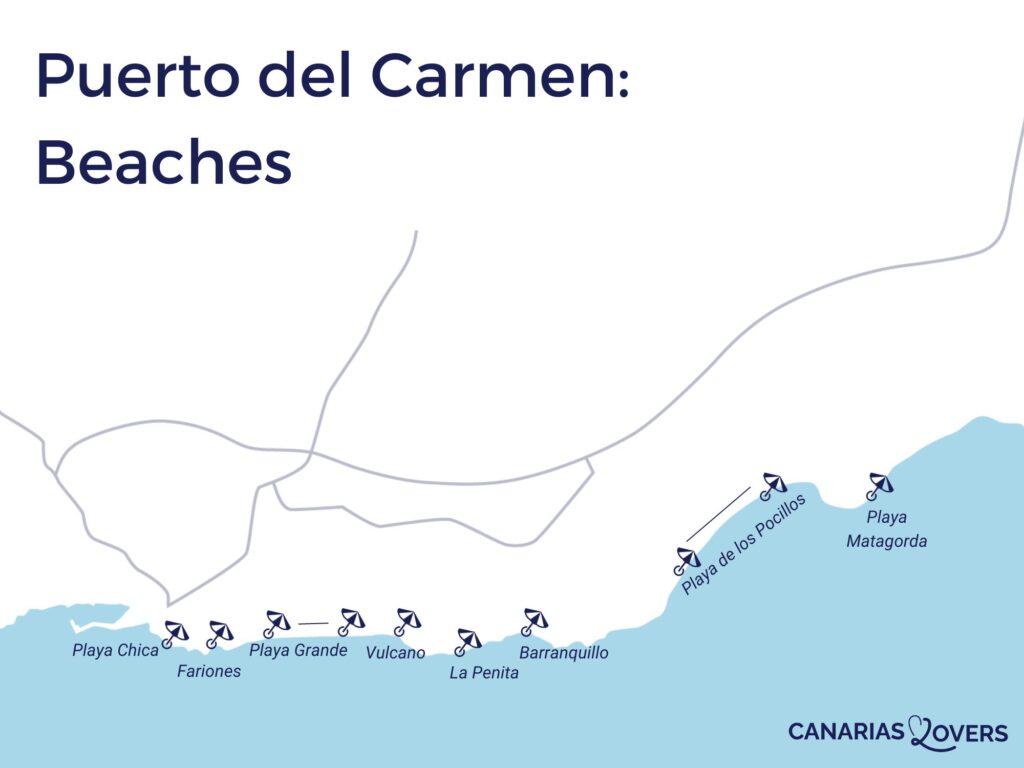 kort over de bedste strande Puerto del Carmen Lanzarote