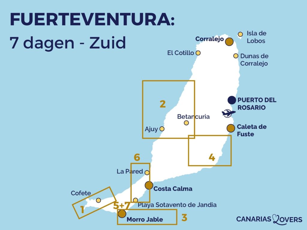 Kaart route één week Fuerteventura Zuid