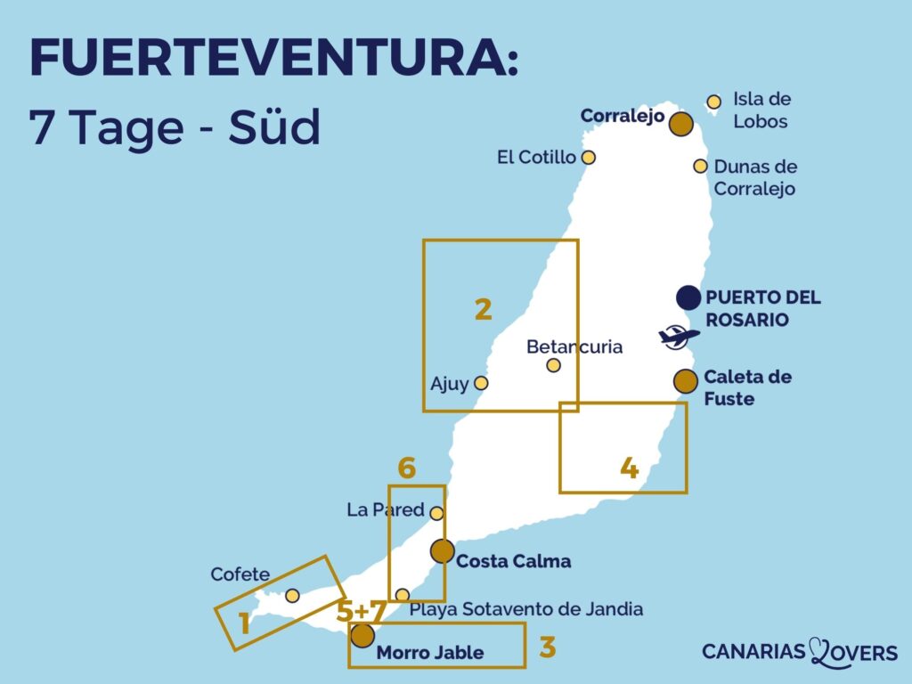 Karte Reiseplan für eine Woche Fuerteventura Süd