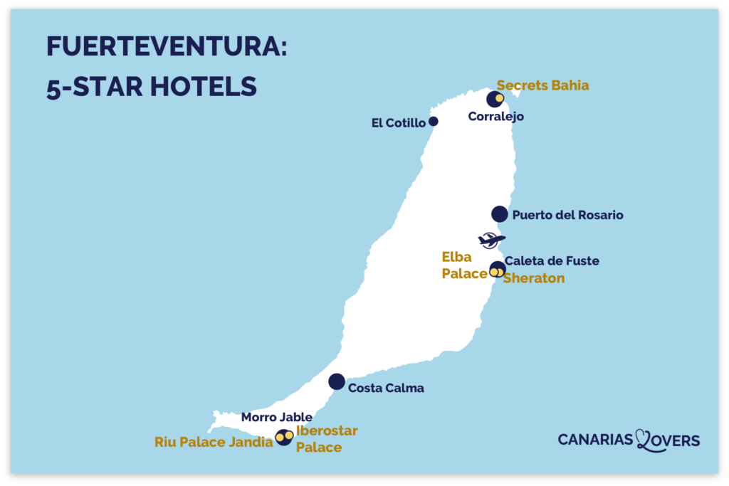 Karta över 5-stjärniga lyxhotell på Fuerteventura