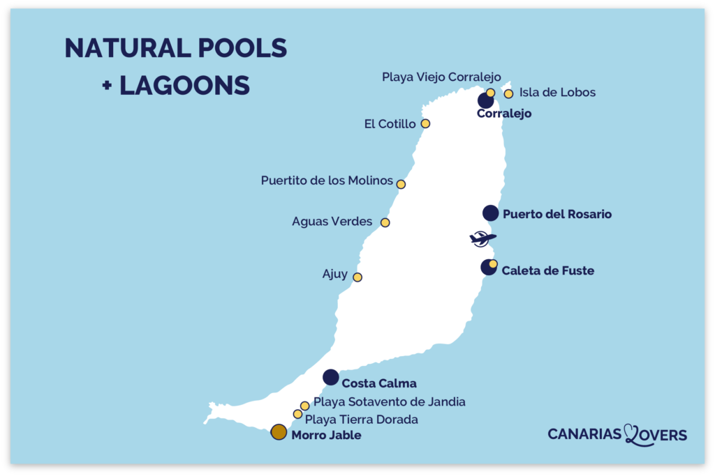 karta naturliga pooler Fuerteventura laguner