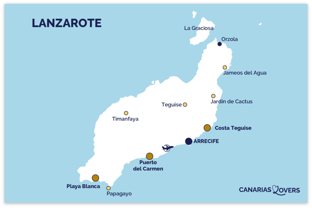 Mapa de viagem dos destaques de Lanzarote