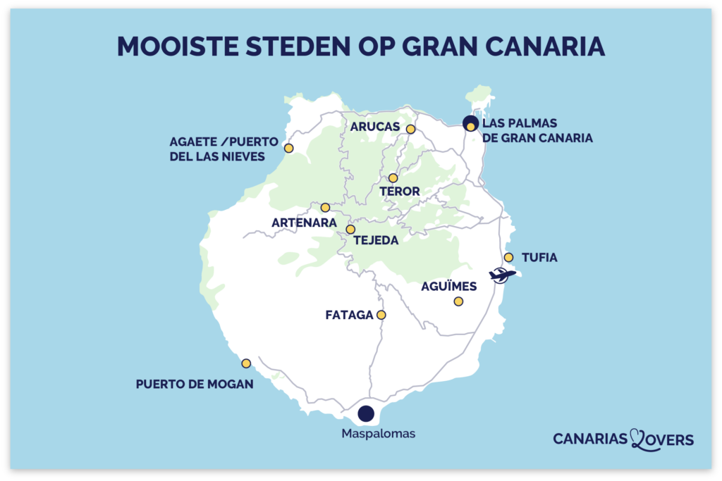 Kaart van de mooiste steden op Gran Canaria
