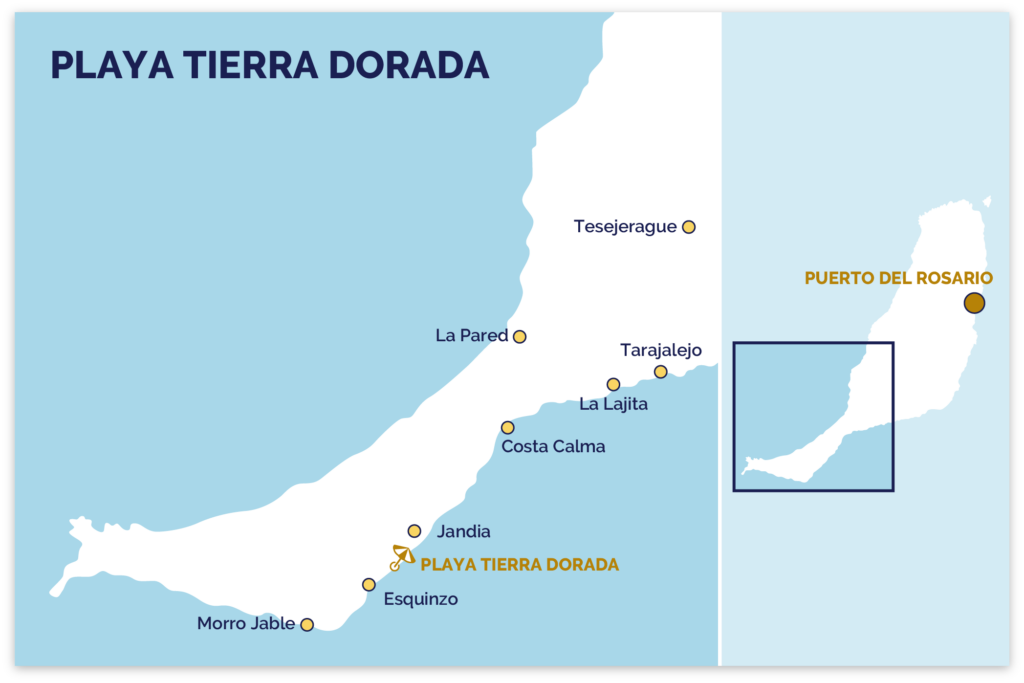 Karta över playa tierra dorada i Mal Nombre, Fuerteventura