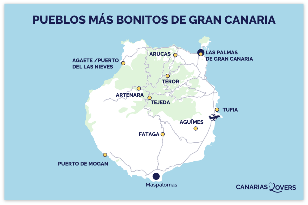 Mapa de los pueblos más bonitos de Gran Canaria