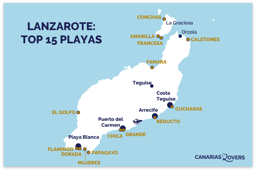 mapa das melhores praias de Lanzarote