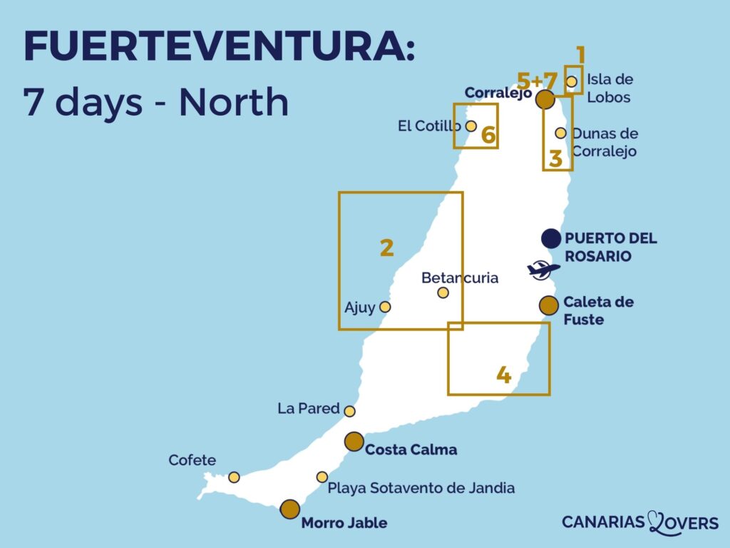 Mapa do itinerário de uma semana em Fuerteventura Norte