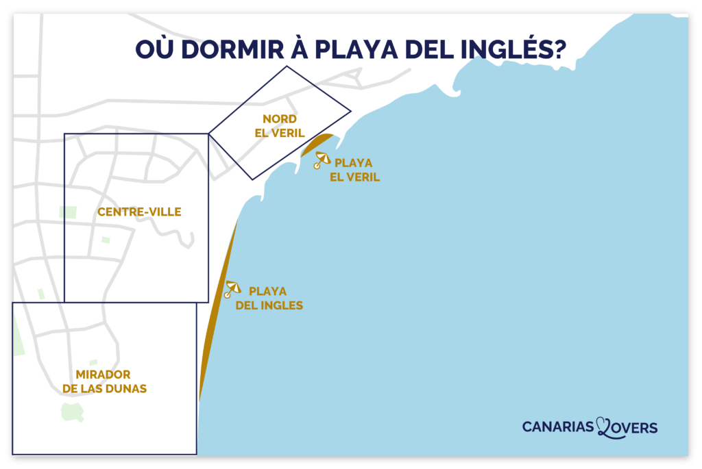 Carte des meilleurs quartiers où séjourner à Playa del Inglés (Gran Canaria)