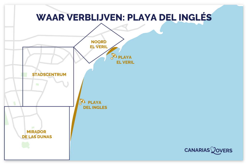 Kaart van de beste verblijfplaatsen in Playa del Inglés (Gran Canaria)