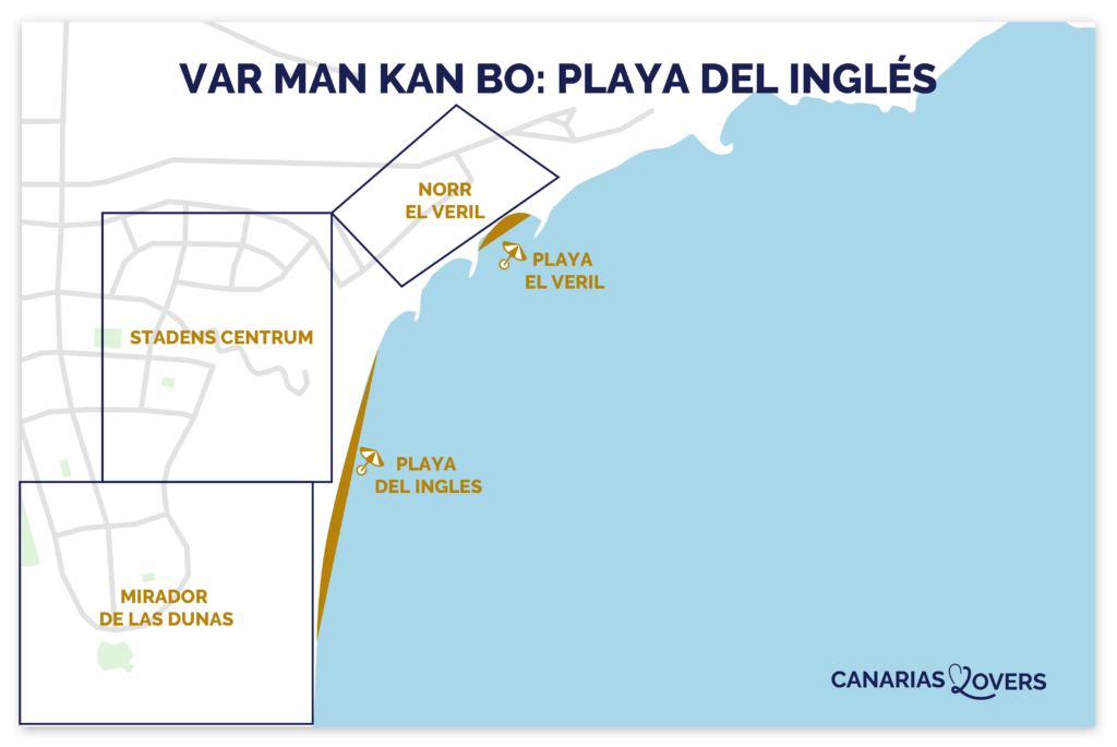 Karta över de bästa områdena att bo i Playa del Inglés (Gran Canaria)