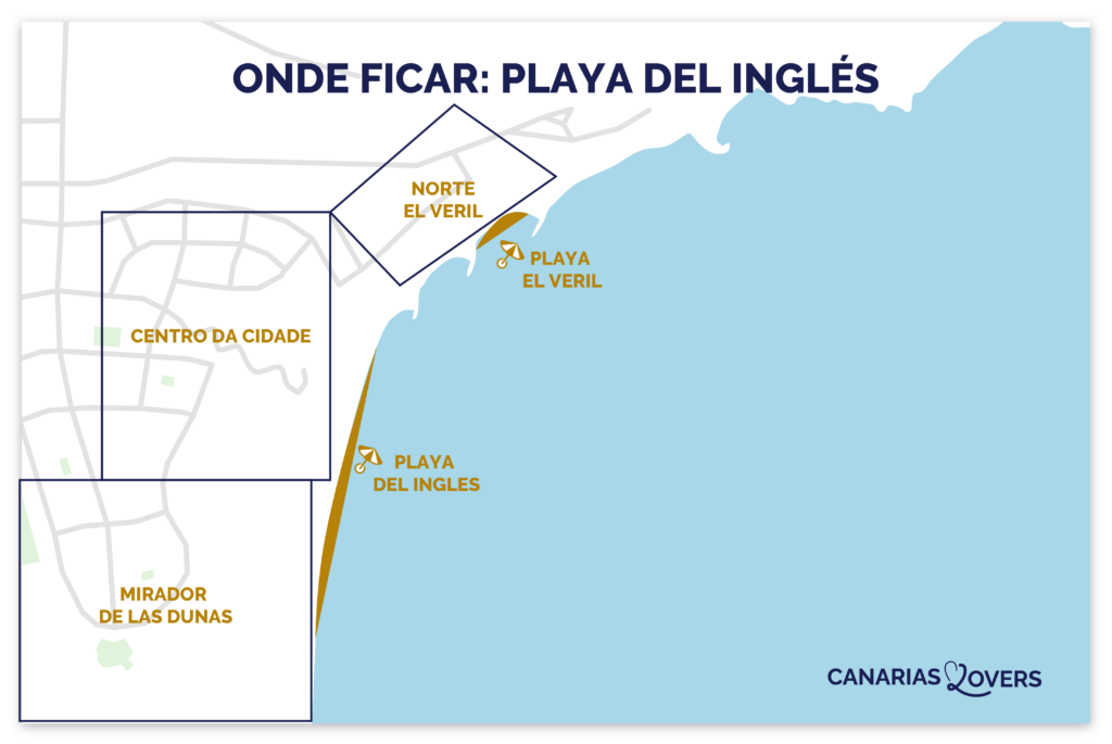 Mapa das melhores zonas para ficar em Playa del Inglés (Gran Canaria)