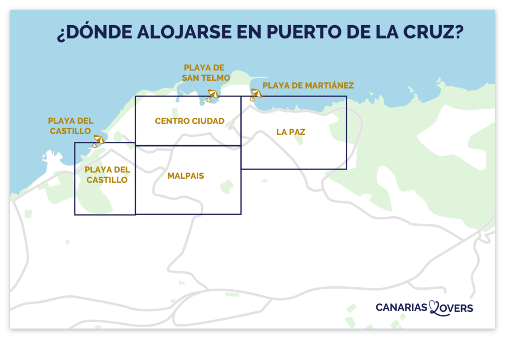 Mapa de las mejores zonas para alojarse en Puerto de la Cruz (Tenerife)