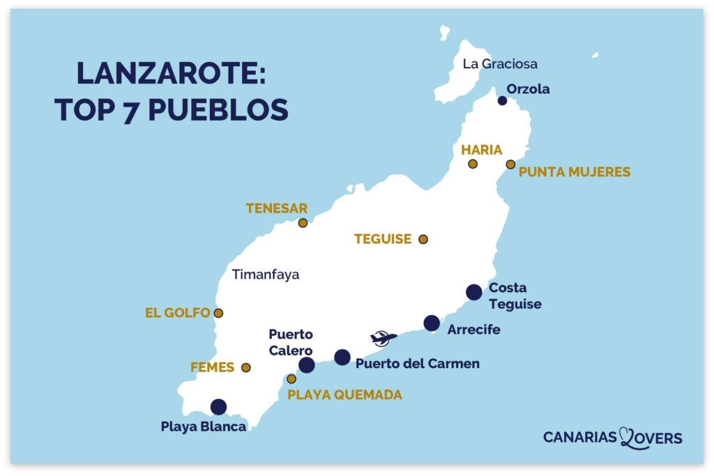 mapa aldeias cidades lanzarote